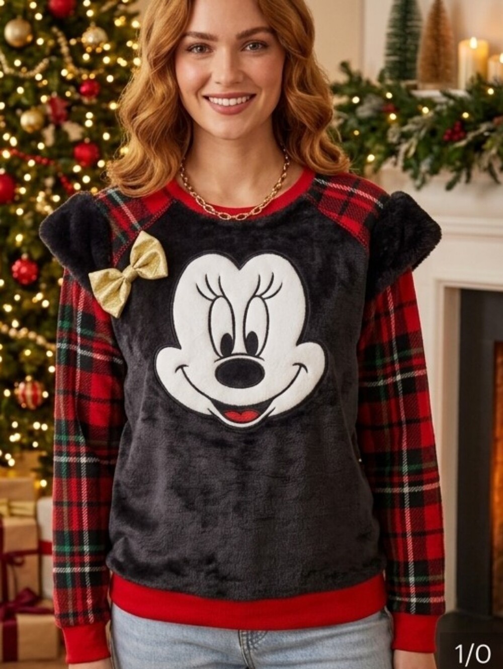 Holiday Disney Red and Black Plaid Minnie Mouse Sweater